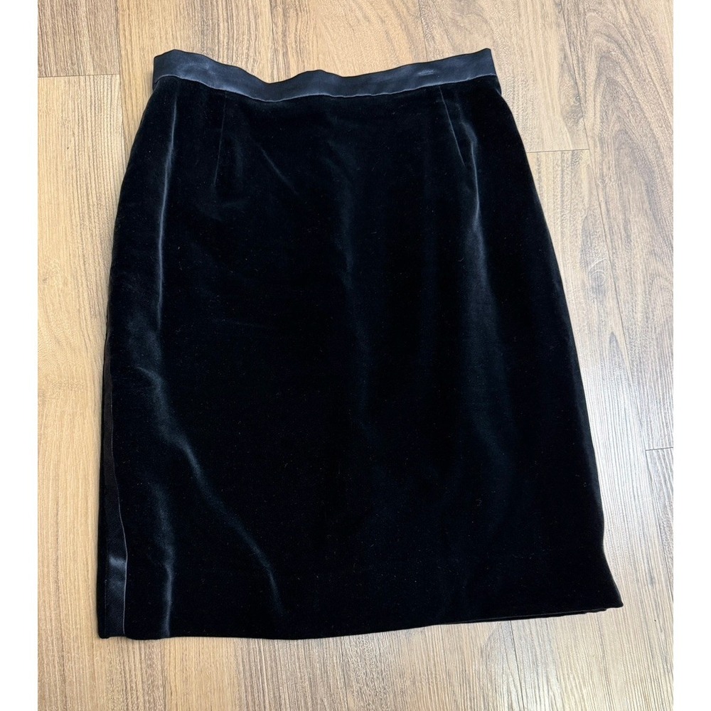 Escada Margaretha Ley Vintage Black Velvet Pencil Skirt Satin Tuxedo Wool Silk